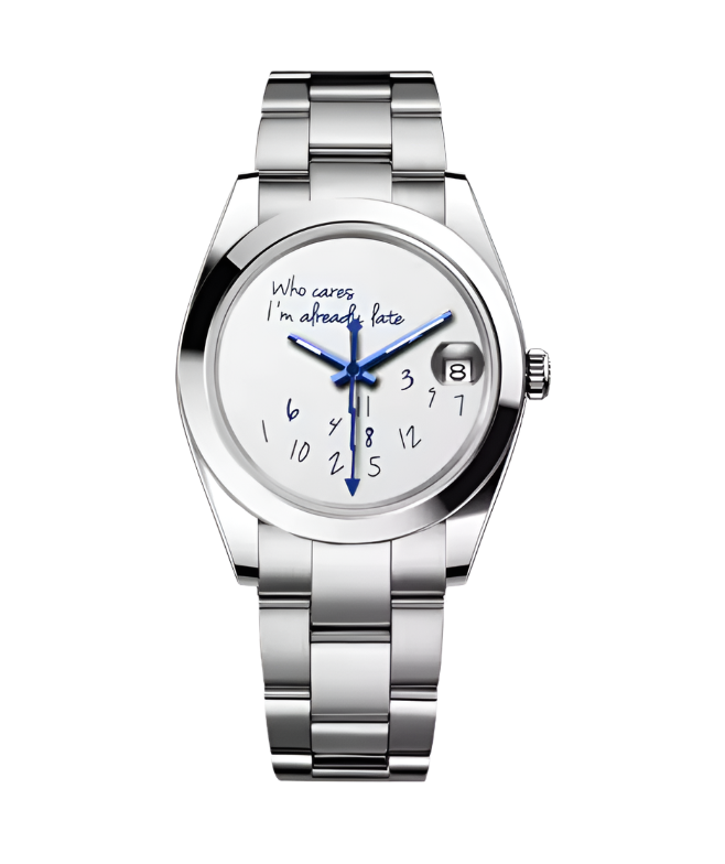 “I’m Already Late” Silver Watch by Zeit & Co